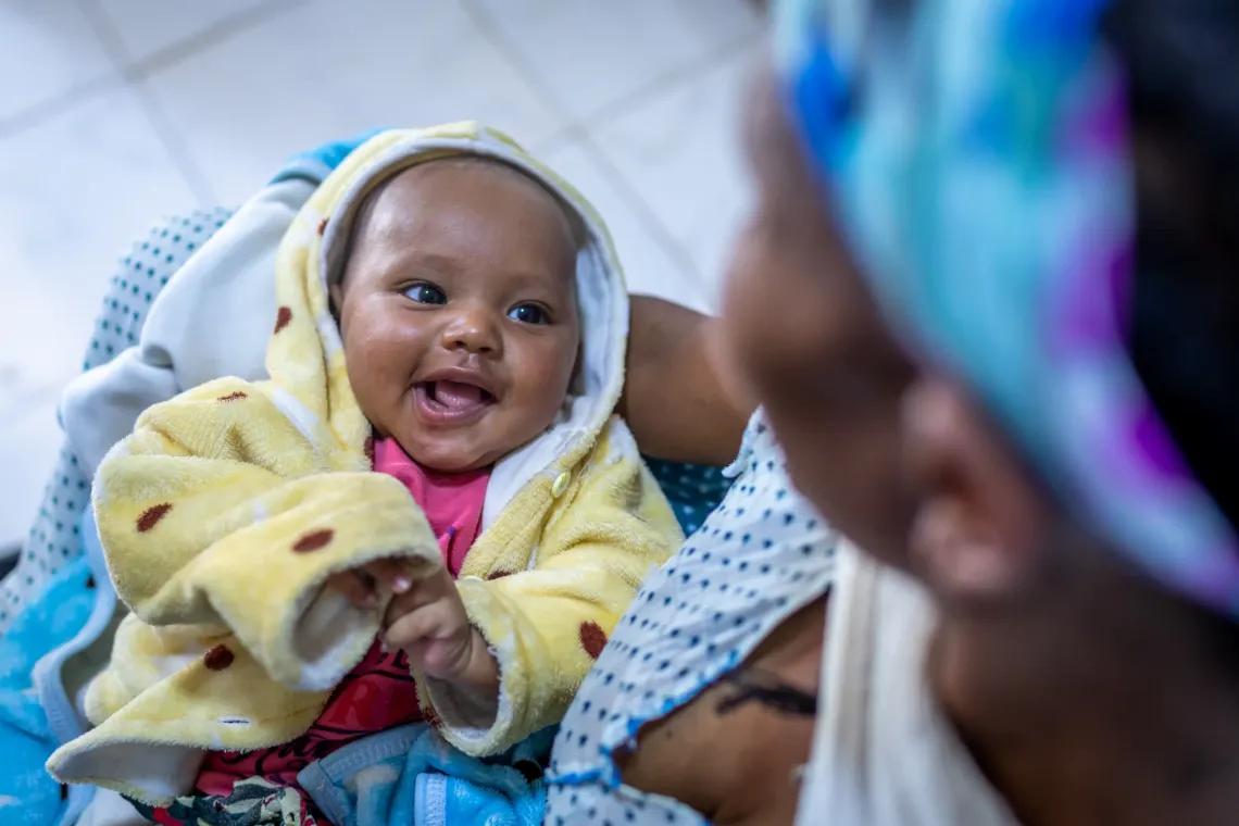 Baby Tsegab at the UNICEF supported healthcare service, where she received the Penta 2, PCV and Rotac vaccines.