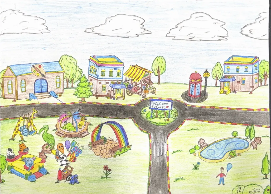 Gaza Strip. A child's drawing of how they would like Gaza to look in the future.