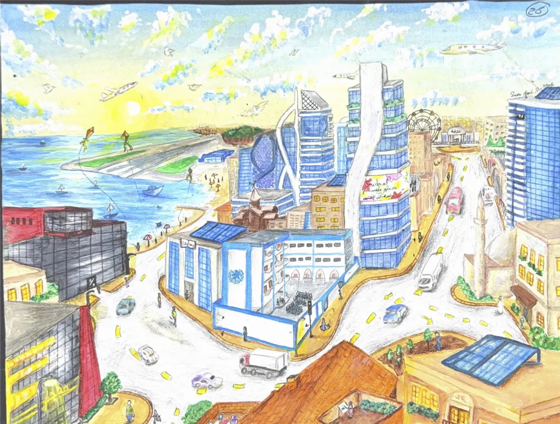 Gaza Strip. A child's drawing of how they would like Gaza to look in the future.