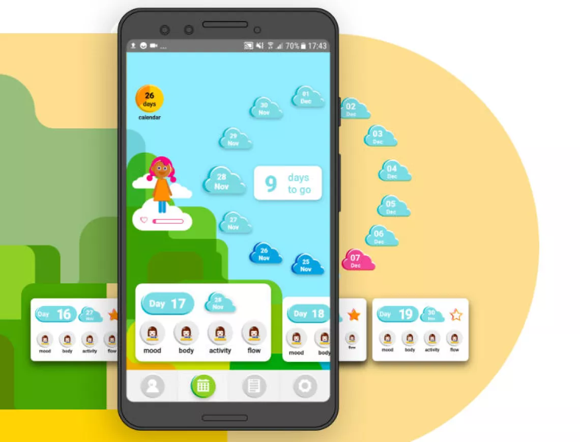 Graphic displaying the Oky period tracker app interface