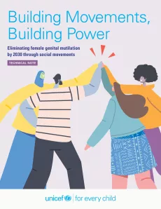 Front page of the FGM building movements paper, with 4 drawn people joining hands.