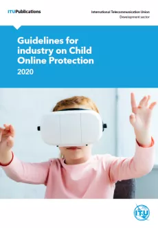 Girl wears virtual reality headset, cover page for ITU Guidelines for Industry on Child Online Protection