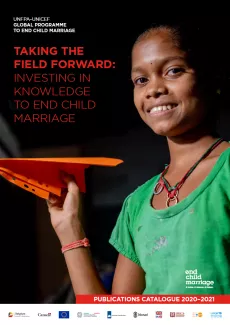 Front page of the child marriage publication catalogue 2020-2021.