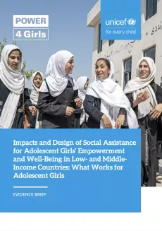 Cover page for the evidence brief: 'Impacts and Design of Social Assistance for Adolescent Girls&rsquo; Empowerment and Well-Being in Low- and Middle-Income Countries'