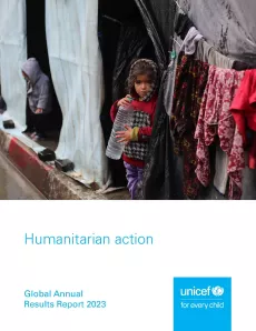 During the rain, two little girls sheltering, one holding an empty bottle