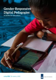 A young girl studying