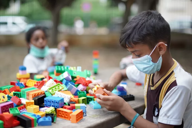 On 1 September 2020, Lebanese children participate in psychosocial activities at the UNICEF's children friendly space (CFS) at the Karantina public garden in Beirut, Lebanon.