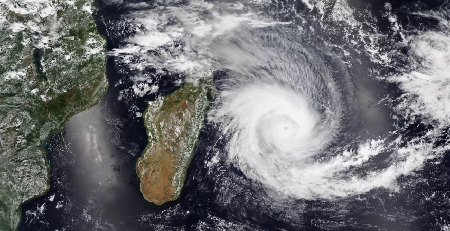 On 2 February 2022, a satellite image shows the formation of a low-pressure system named Batsirai over the Indian Ocean. 