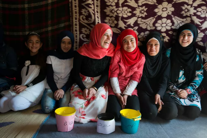 Syrian refugee girls attend community training to learn how to protect themselves and each other from harm including violence, sexual abuse and early marriage.