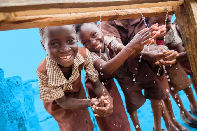 Children wash their hands, Zambia