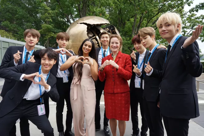 UNICEF Executive Director Henrietta H. Fore with BTS and Lilly Singh
