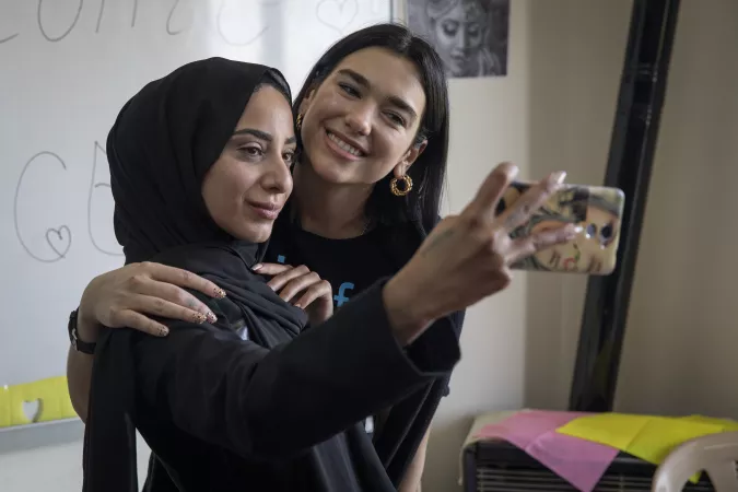 UNICEF supporter and singer/songwriter Dua Lipa visits youths at the Lebanese Organisation for Studies and Training (LOST), a UNICEF partner, in Bednayel, Lebanon, April 13, 2019. LOST is a Lebanese NGO that promotes peace education and social cohesion among youth &ndash; especially between the Lebanese and Syrian youth.