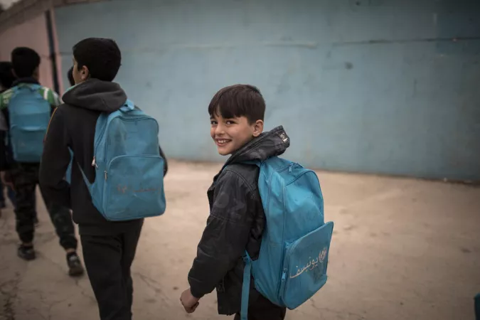 Estudiantes en la escuela en Mosul, Irak, marzo de 2022.