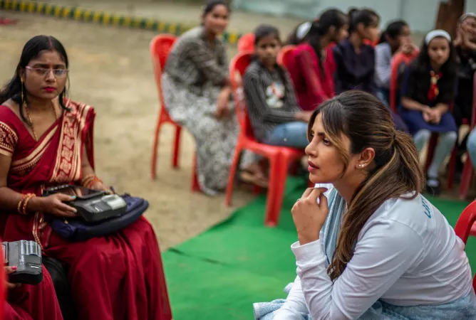 UNICEF Goodwill Ambassador Priyanka Chopra Jonas visits a junior high school in Uttardhauna, Chinhat (slum), Lucknow. 
