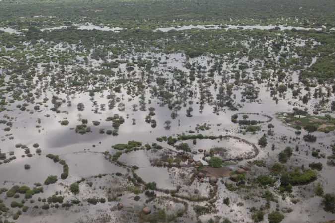 South Sudan. An aerial view of Pibor in South Sudan. Almost one-fifth of the country, which is about the size of France, is battling with unusually severe flooding.