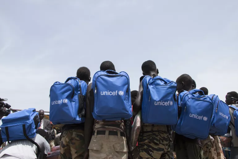 Children just released from an armed group in Pibor have just received new backpacks.