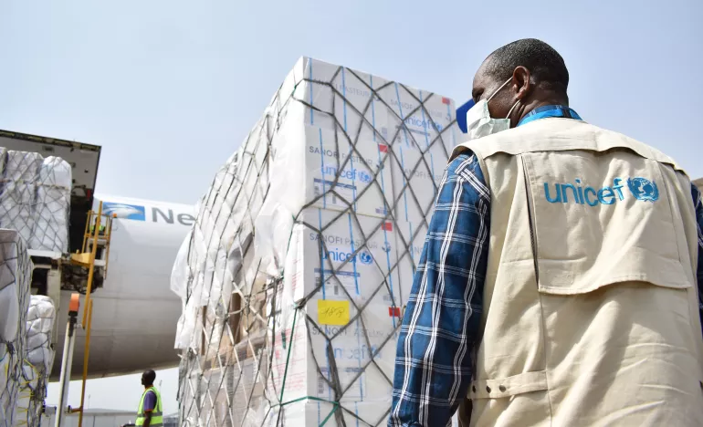 Supplies arrive at Nnamdi Azikiwe International Airport in Abuja, Nigeria 
