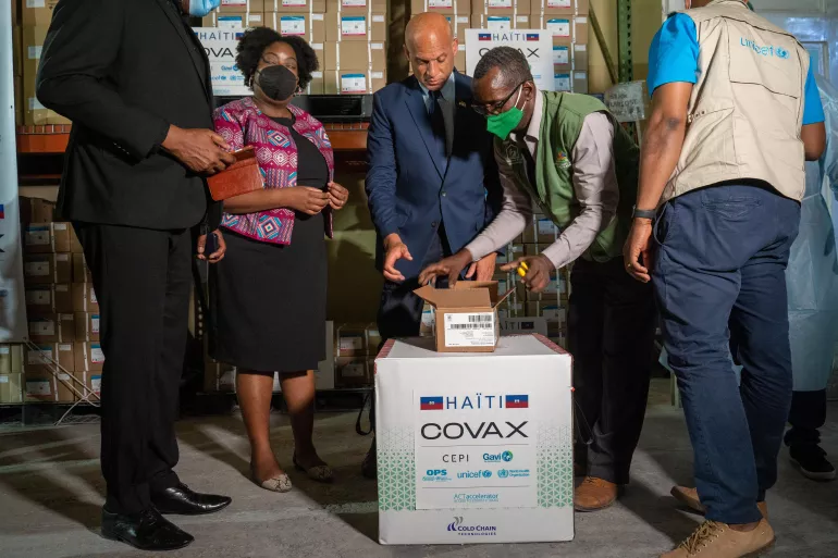 On 14 July 2021, 500,000 doses of COVID-19 vaccines donated by the US government through COVAX landed in Port-au-Prince, the capital of Haiti.