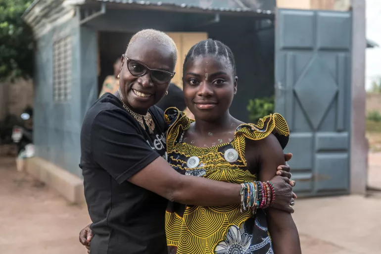 UNICEF Goodwill Ambassador Ang&eacute;lique Kidjo with one of the girls who lives at the Saint Joseph Parakou orphanage, Parakou, Benin on 2 October 2019.