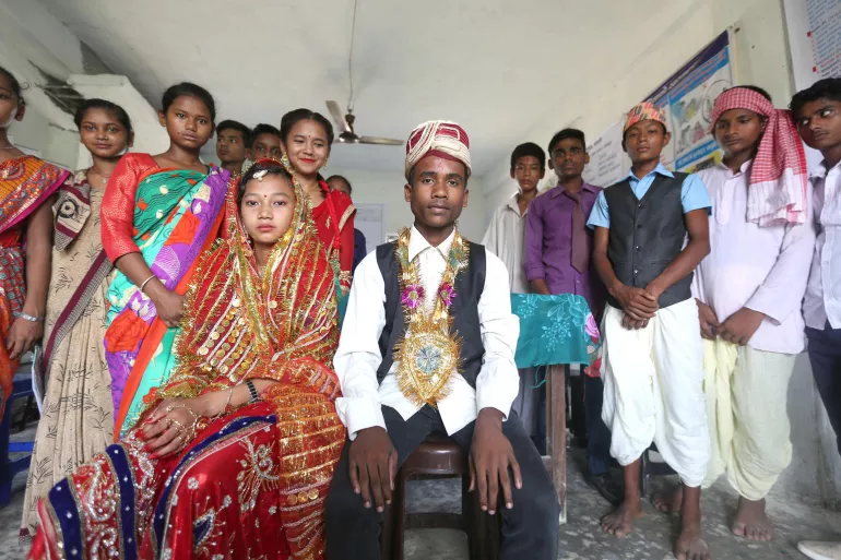 Adolescents in Nepal perform a sketch on child marriage as part of a global programme to help end child marriage  