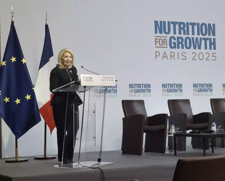UNICEF executive director makes a speech at the Nutrition for Growth Summit in Paris.