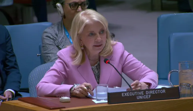 UNICEF Executive Catherine Russell's briefs the United Nations Security Council Open Debate on Children and Armed Conflict. 24 June 2026