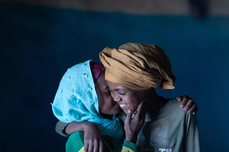 11-year-old Mekiya (R) was saved from undergoing FGM with the help of her friend Magfira (L). 