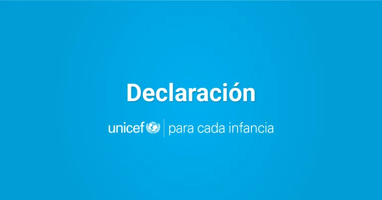 blue text card with unicef logo and the word declaracion