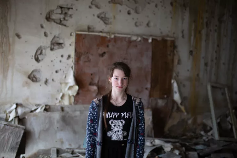 Sonia, 14, has experienced numerous attacks in and on her way to school in eastern Ukraine. 
