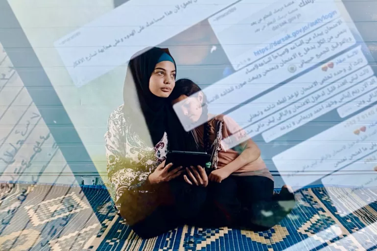 A conceptual portrait of Hala, 16, and her sister in one of the rooms of their home in Zaatari Camp, Jordan.