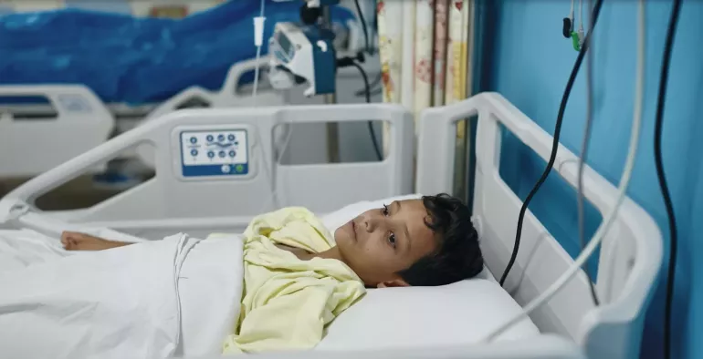 Amir, 8 years old was injured on the 23rd of September, in South Lebanon during the dangerous escalation of the conflict in Lebanon. Now, he is being treated at one of Beirut's public hospitals.