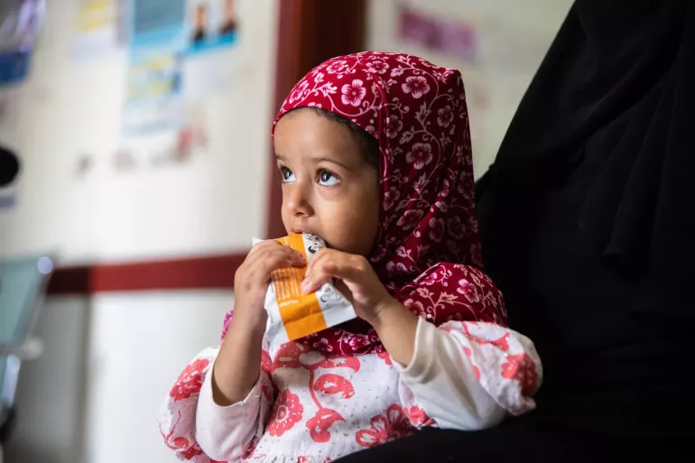 Farah Al-Qaderi is a beneficiary of the services provided by Dar Al-Sharaf health centre in Al Mashannah district of Ibb governorate.