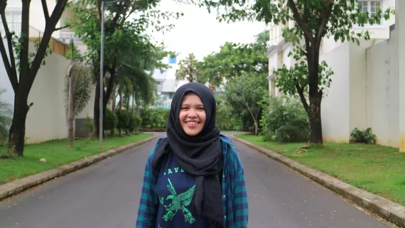 Portrait of Rizka Raisa Fatimah Ramli, a 17-year-old student from Makassar, Indonesia, and winner of the UNICEF and Comics Uniting Nations&rsquo; worldwide comic contest 