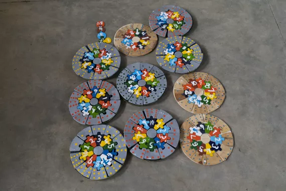 handmade number dials in various colors