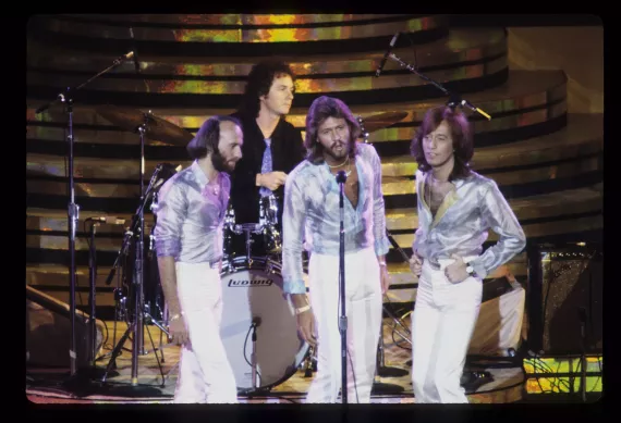 The Bee Gees performing.