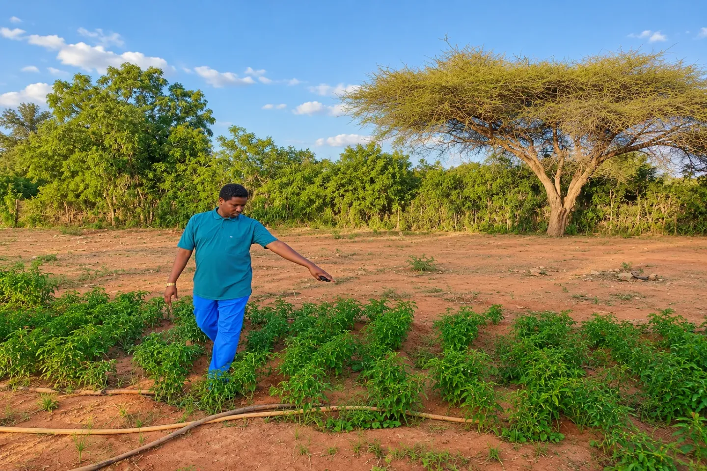 Asad Abdikadir Hassan oversees the school garden at GECPD Harfo School, where students are developing practical skills in environmental care and climate action.