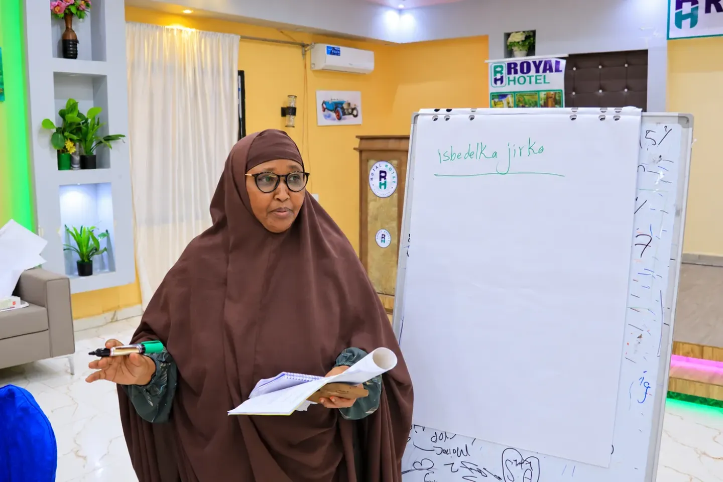 Ayaan Abdinasir Mohamed leads a Girls Empowerment Forum session with students in Galkayo, Somalia.