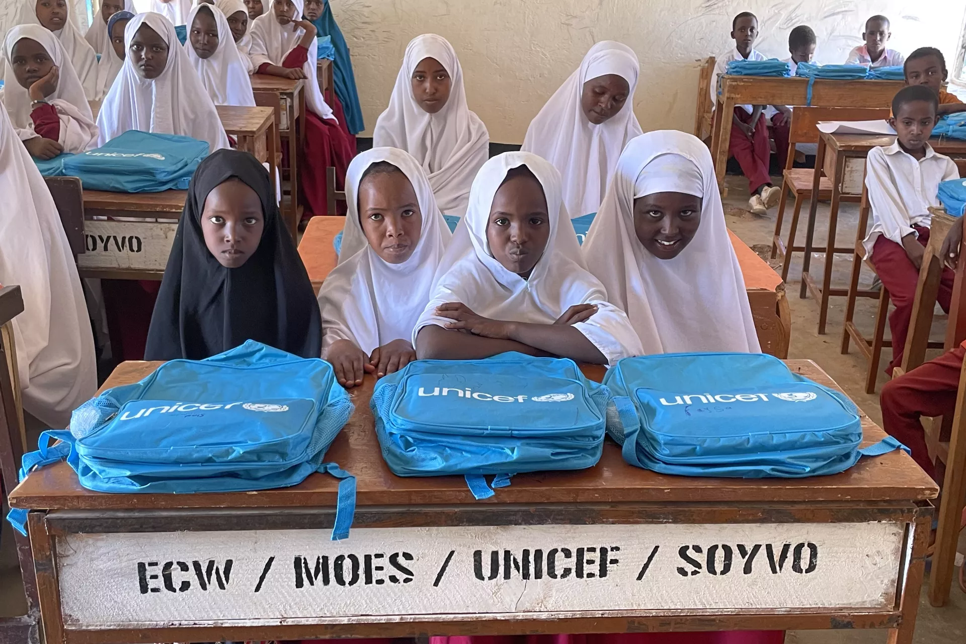 Qoryaley primary school students in the classroom.