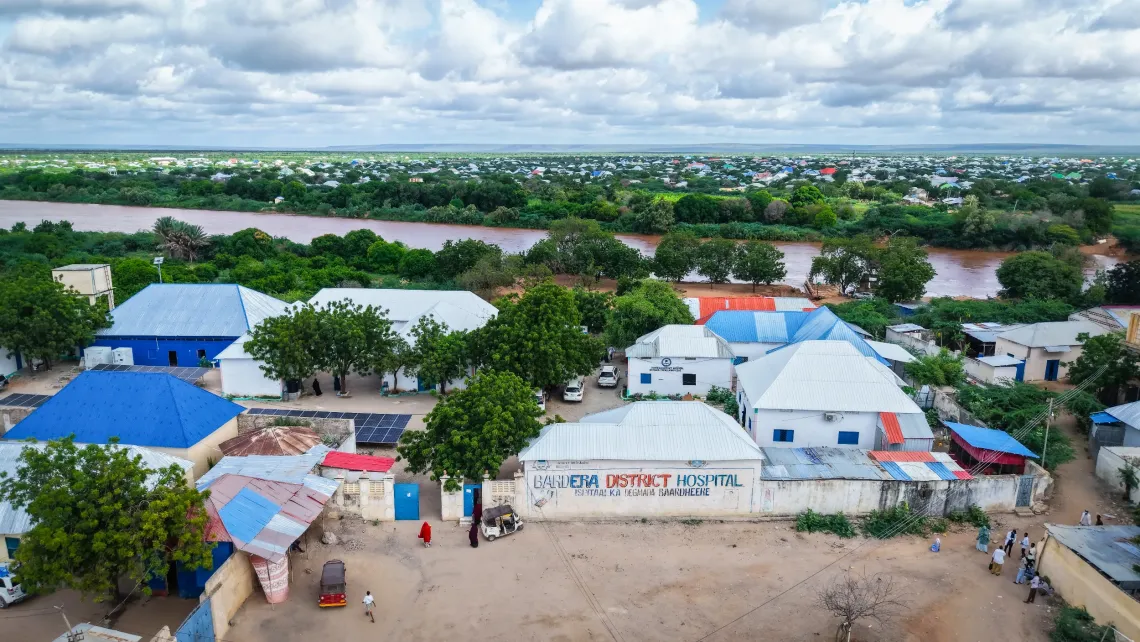 An aerial view of Bardhere District Hospital, where children receive lifesaving vaccinations and other essential health services.