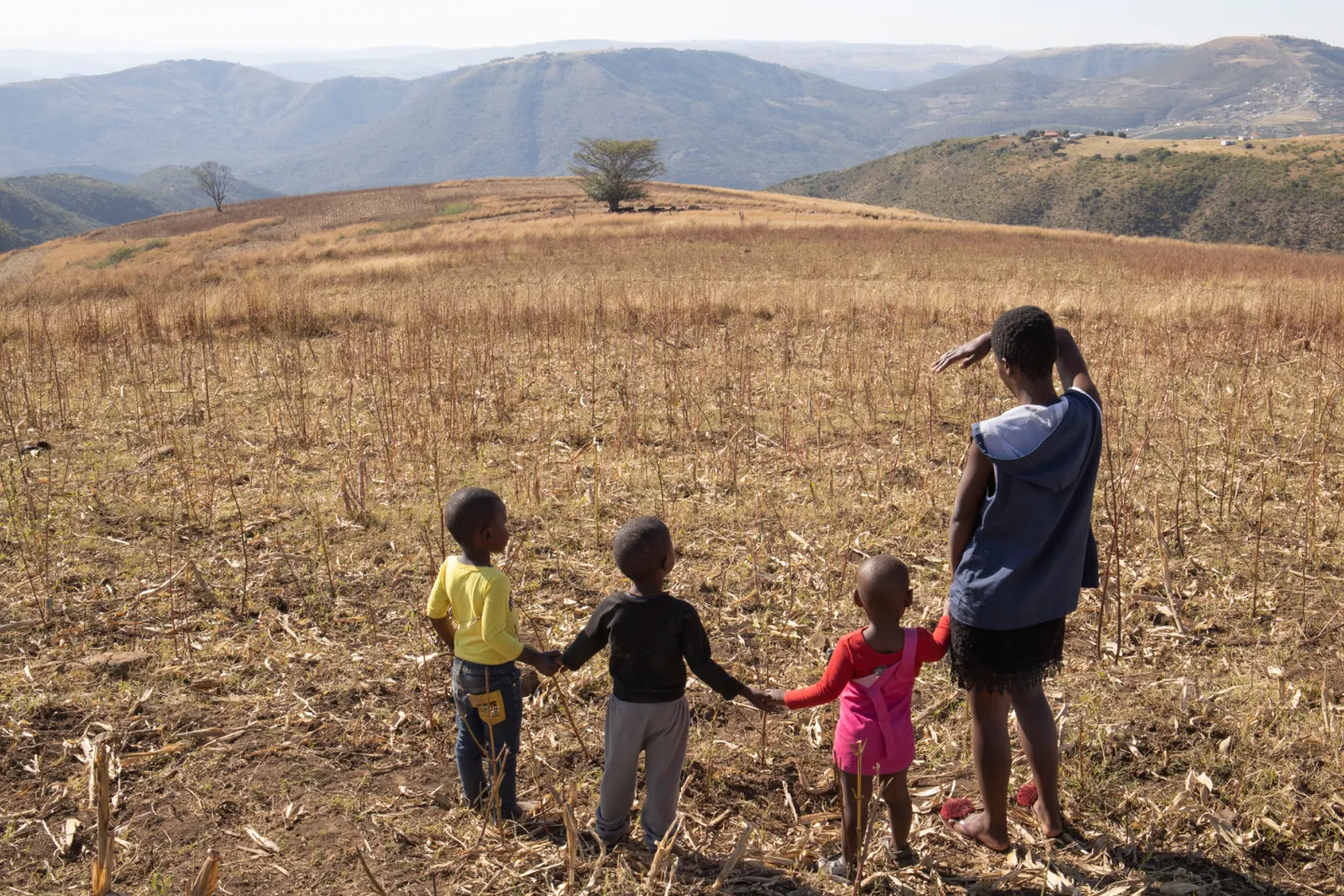 children-looking-at-dry-field