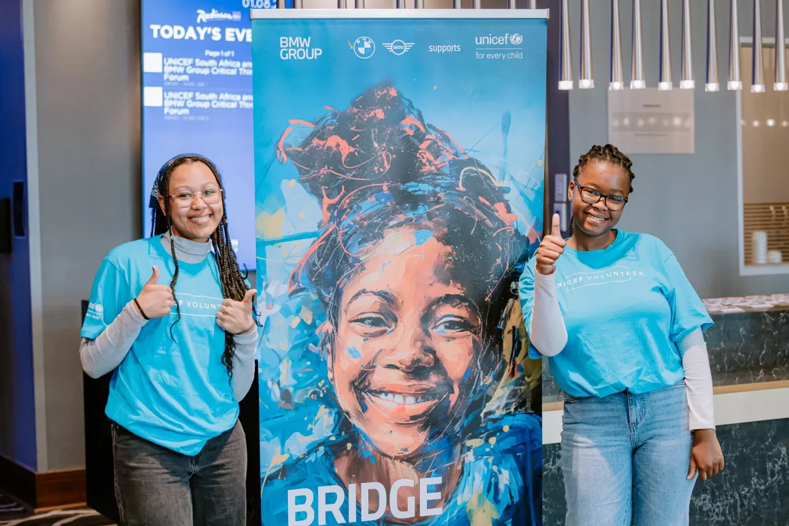 Volunteers from a UNICEF South Africa campus club pose for a photo at the Critical Thinking Forum.