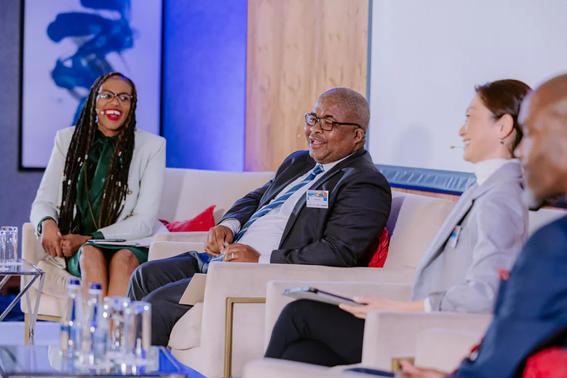 From left: Mandisa Mathobela (UNICEF), Mbasa Kepe (BMW Group), Hana Yoshimoto (UNICEF) and Seliki Tlhabane (Department of Basic Education), engage in a panel discussion at the Critical Thinking Forum.