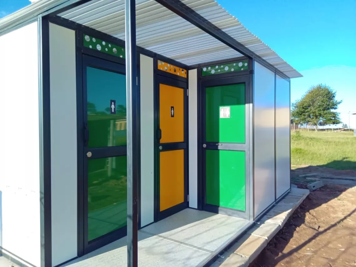 Newly-installed toilets replaced old pit latrines at Mbambisa Primary School in the Eastern Cape province.