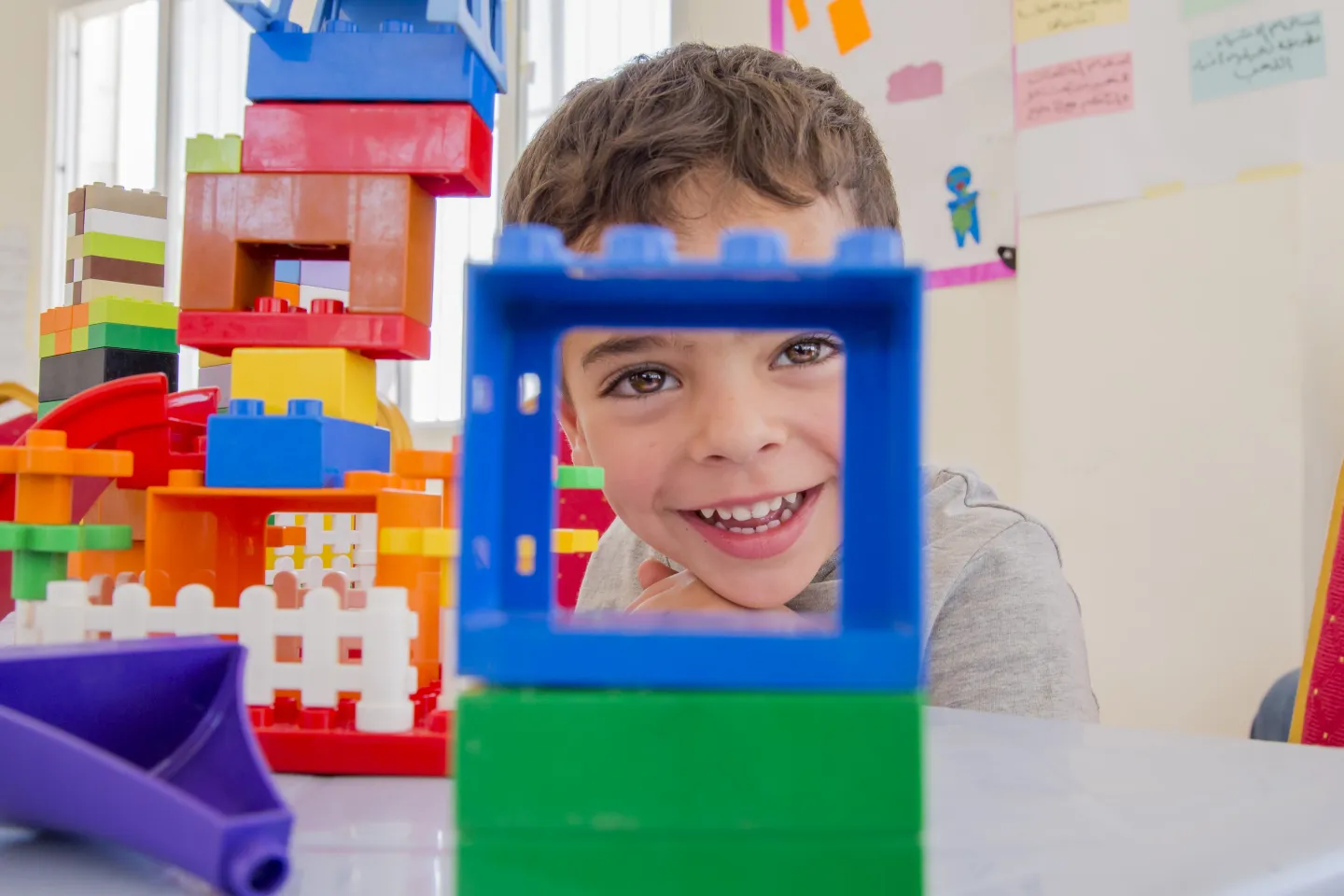 Taym, 4 years, plays in an UNICEF-supported ECD class.