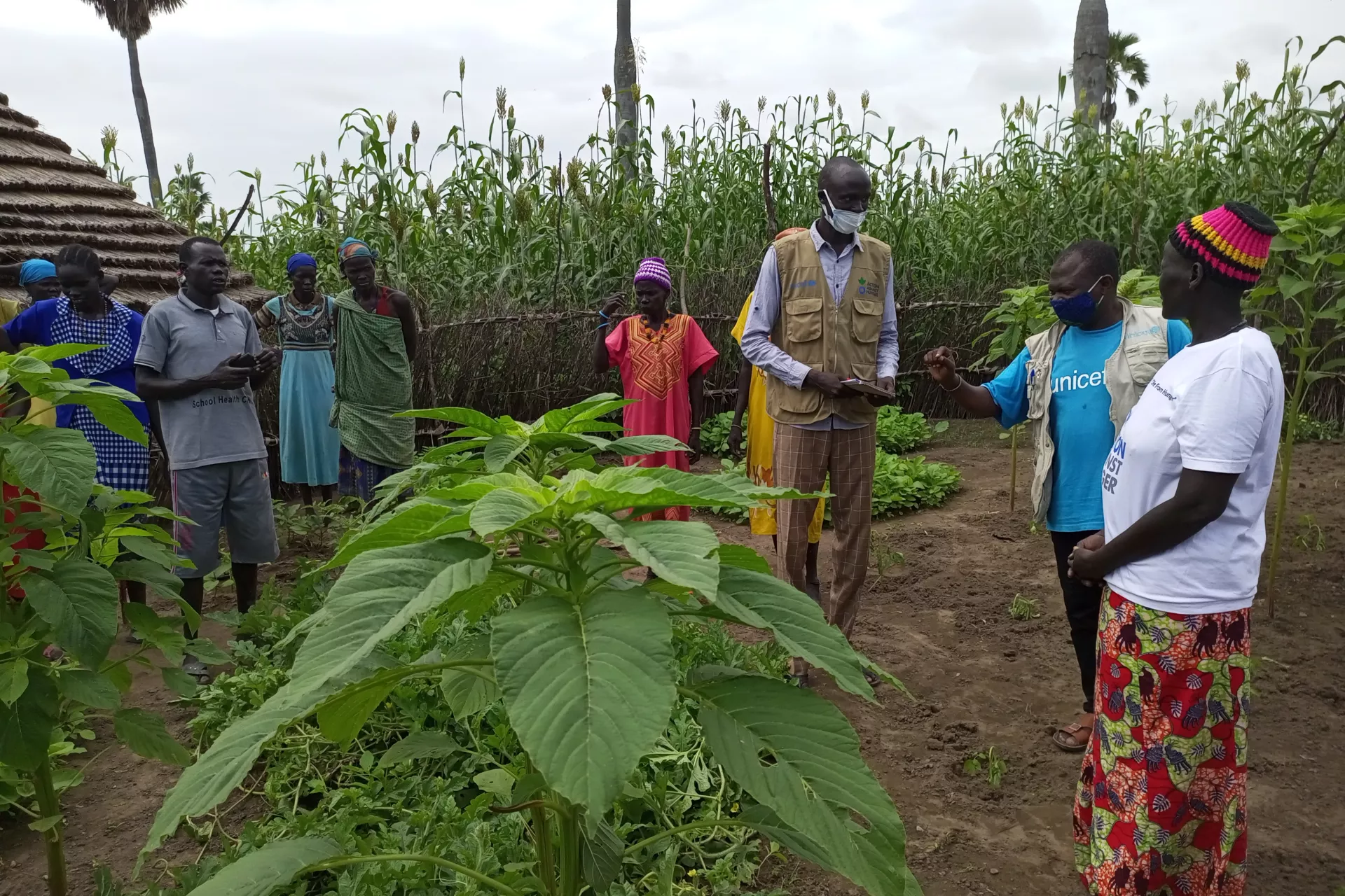 Ayak Akuei is showing UNICEF her successful kitchen garden.