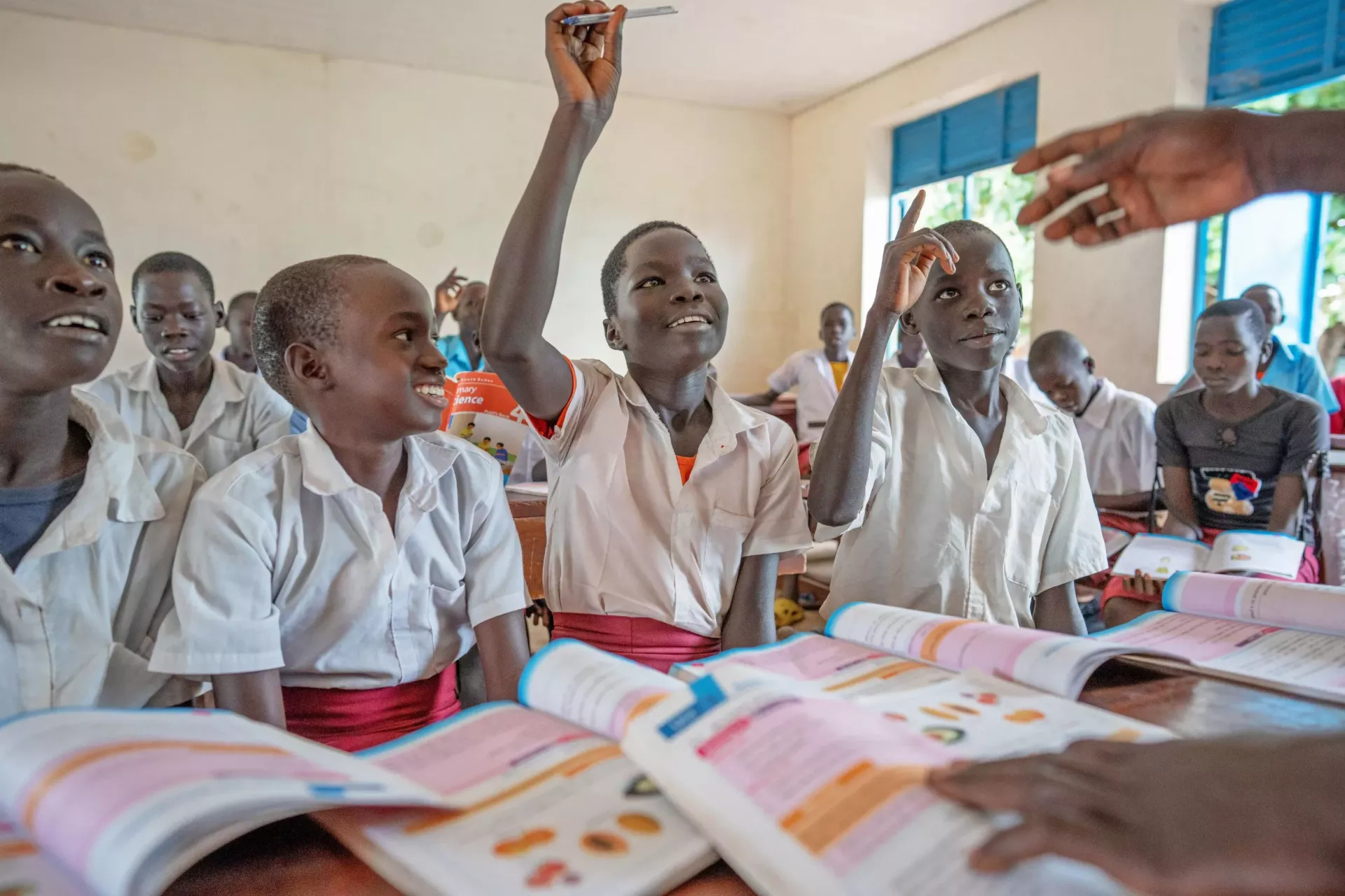 On the 23rd July 2024, students attend class at the recently renovated UNICEF-supported Oyere Primary School in Magwi County, South Sudan.  In partnership with AfDB, UNICEF has rehabilitated or built 18 primary schools, renovated two teacher training institutes, is training 1,875 teachers and has distributed more than 30,000 textbooks to children.  In total, 20,204 students are benefiting from the joint AfDB and UNICEF project in South Sudan.