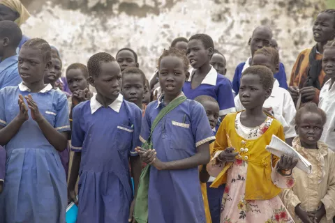 girls lined up in school in Bor, South Sudan