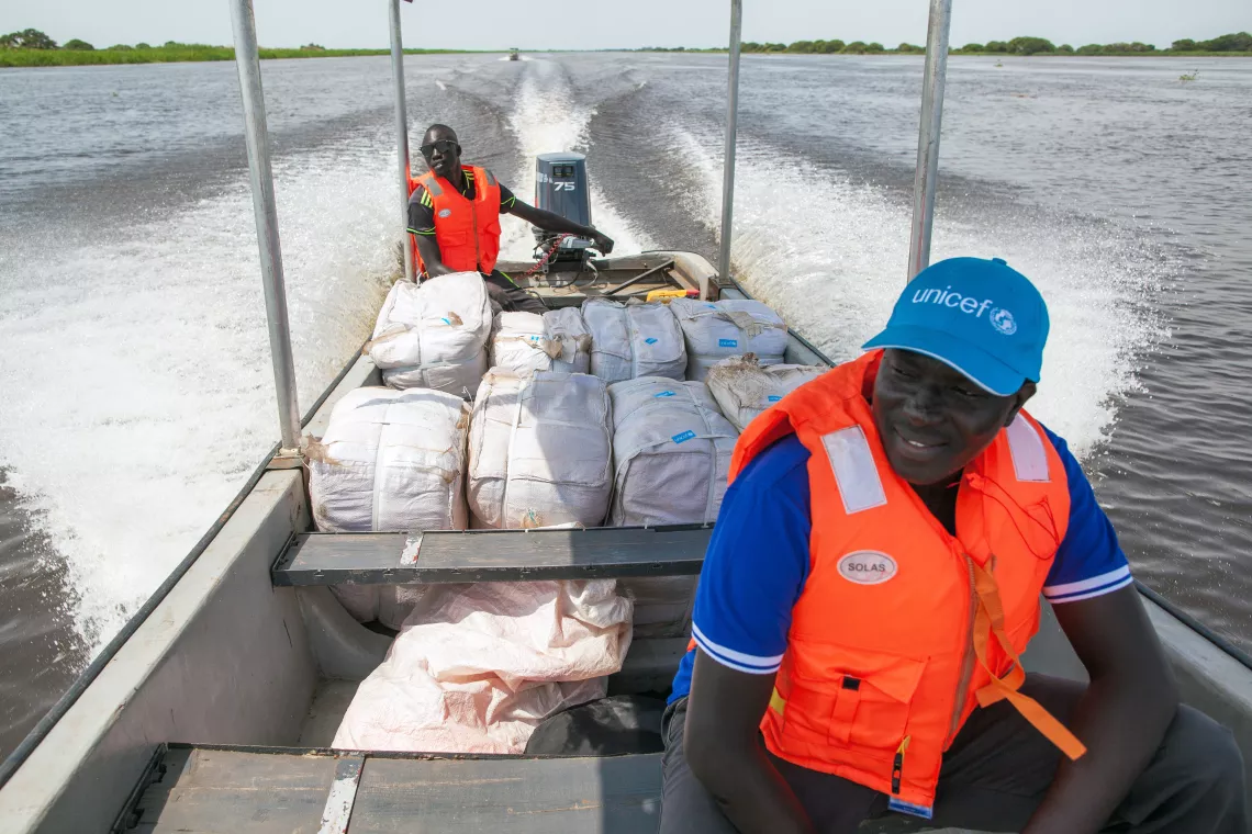 A boat filled with mosquito nets on the river Nile