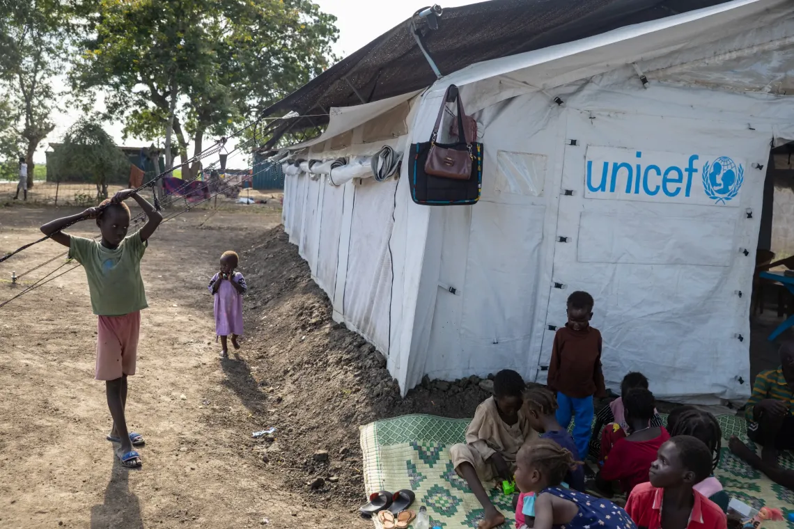 children play at a child friendly space in Malakal