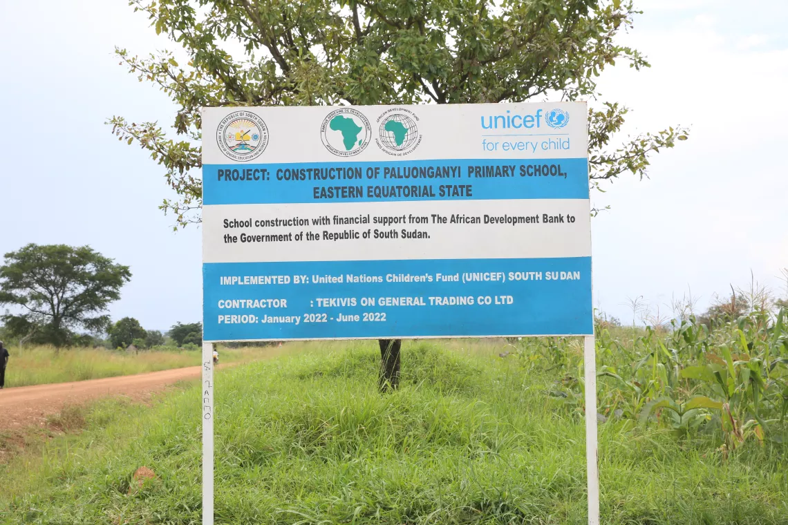 Sign post of Paluonganyi Primary School, Magwi County, South Sudan